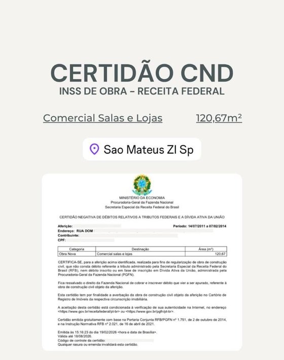 Certidão de obra em São Mateus, São Paulo, comercial salas e lojas de 120,67 m²