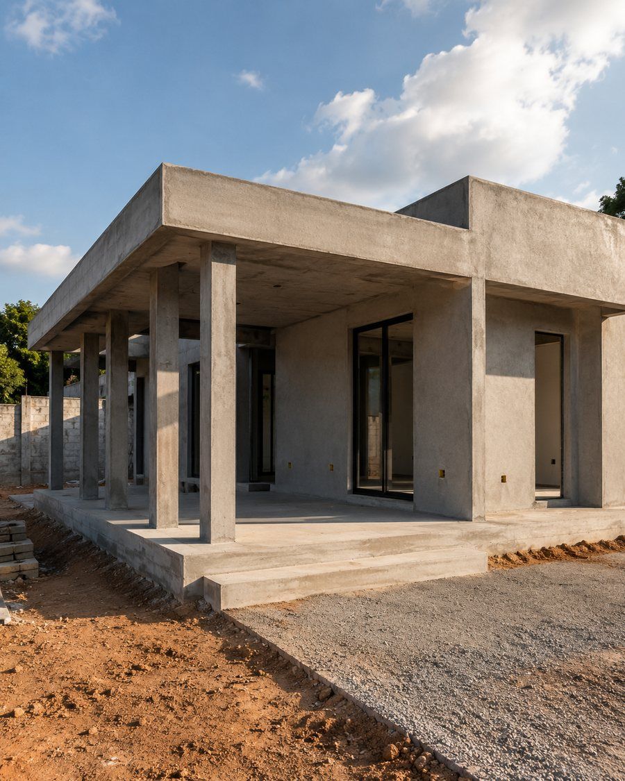 Estrutura de concreto armado de uma residência em obra