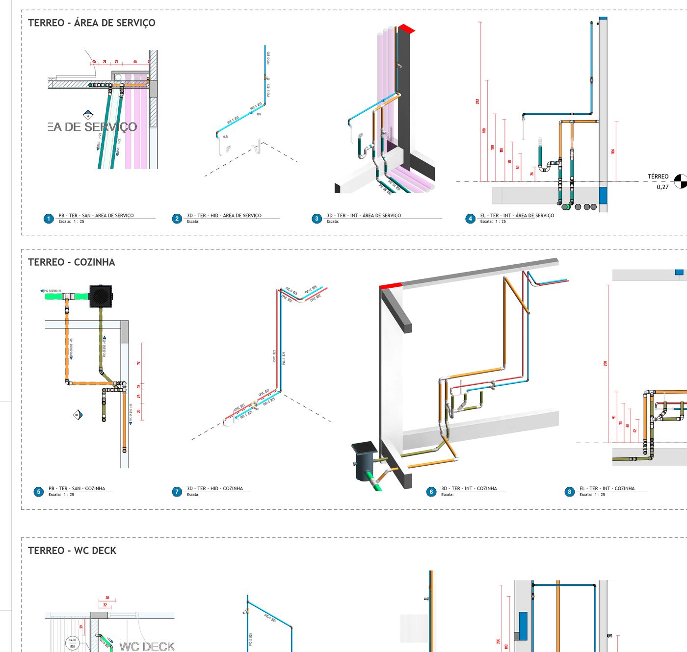 Prancha hidrossanitária com dimensionamento de ambientes do térreo